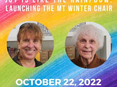 Graphic with rainbow showing Lisa Dahill and MT Winter